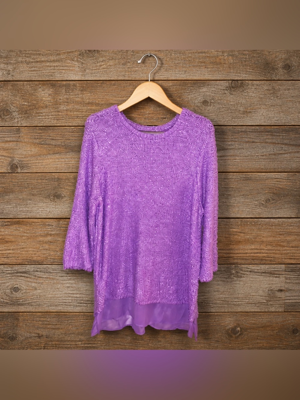 Relativity 2X Lilac Purple Sequin Cotton Polyester Sweater